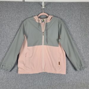 Voyager Hooded Windbreaker Rain Jacket Coat Full Zip Pink Grey Wmn's Med